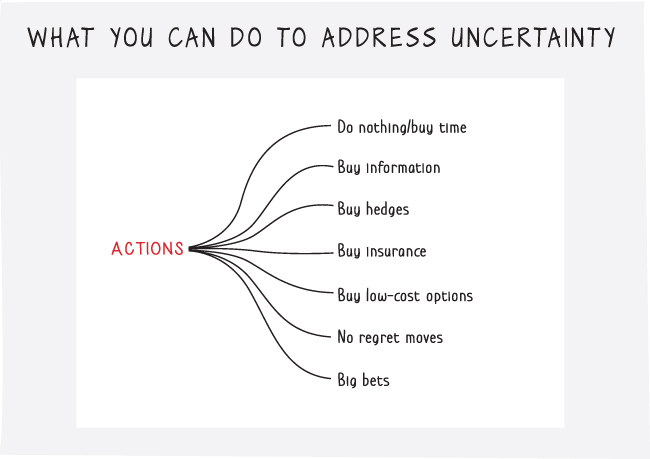 Illustration depicting a tree of actions guiding how to address a list of uncertainties.