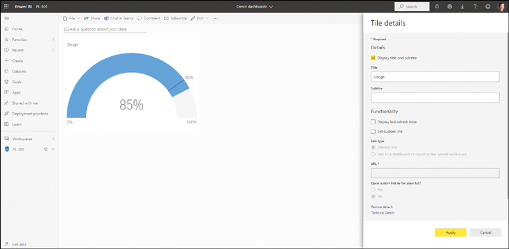 The figure shows the available tile options: Title, Subtitle, Functionality, Link type.