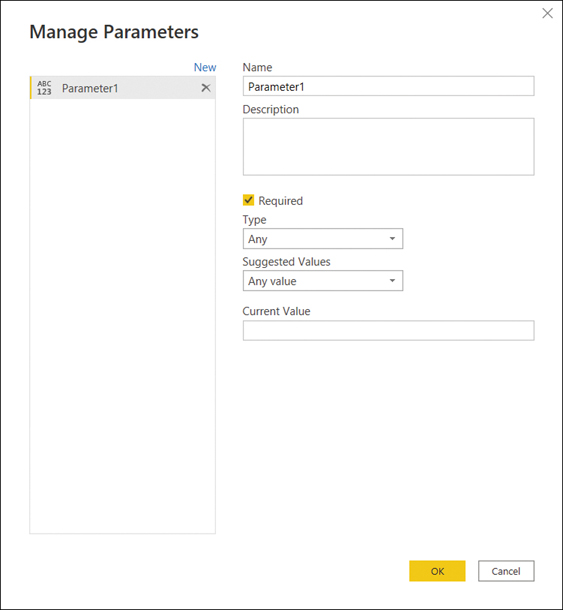 The figure shows a list of parameters and the available attributes.
