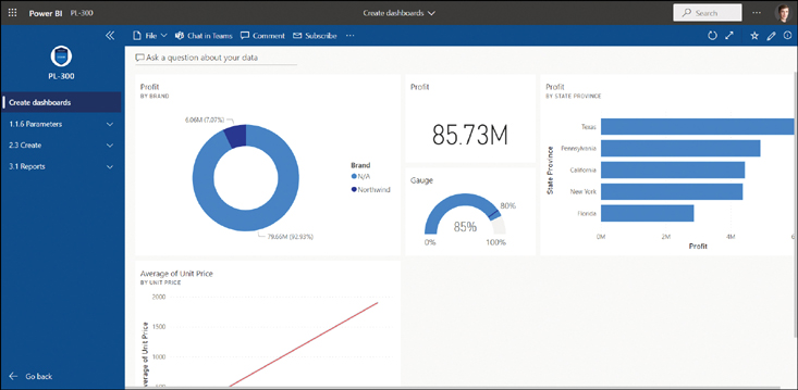 The figure shows the app as it appears when published. On the left, there's the app navigation. The rest of the screen is taken by the content.