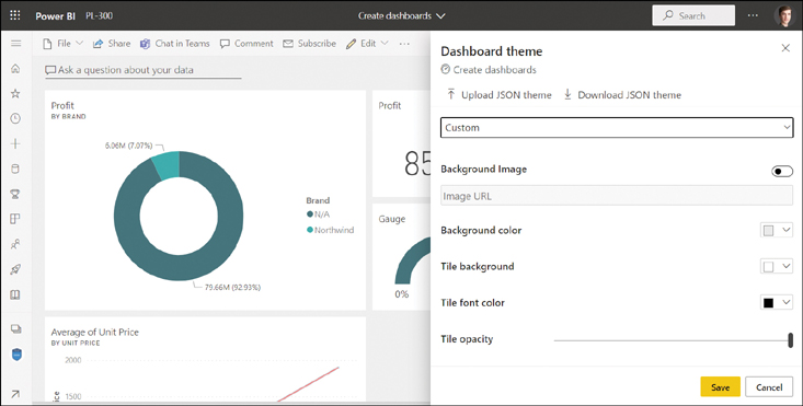 The figure shows the available options for a custom theme.