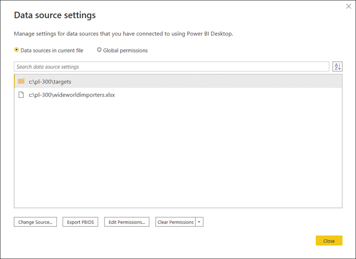 The figure shows a list of sources in the current file: a folder and an Excel file.