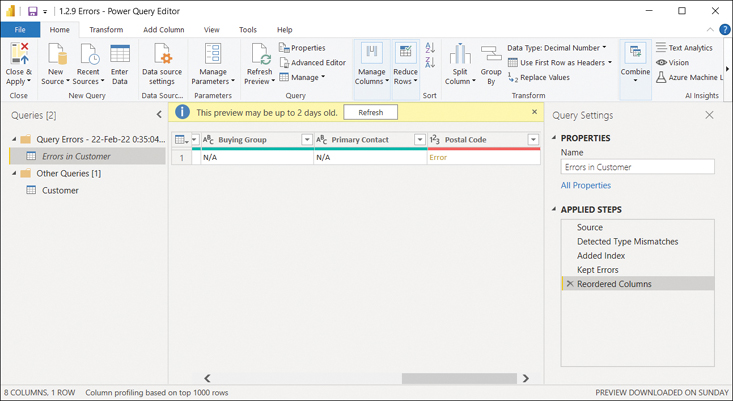 The figure shows the Errors in Customer query.