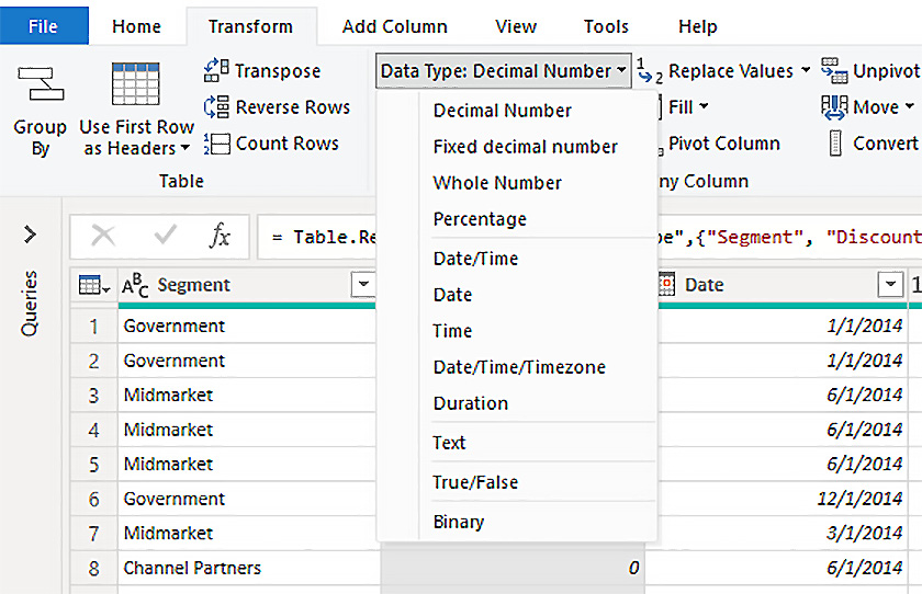 Figure 3.5 – A screenshot showing possible data types 