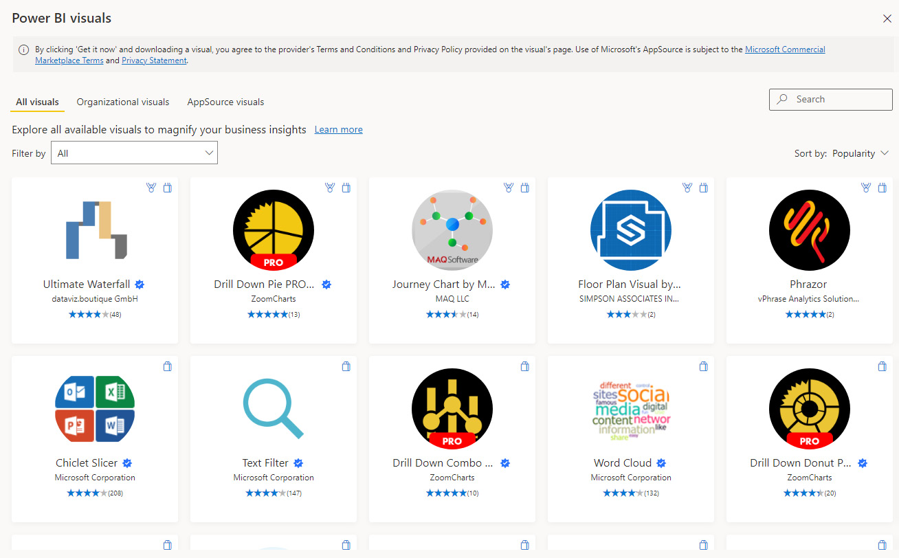 Figure 9.27 – Power BI visuals in Microsoft AppSource 