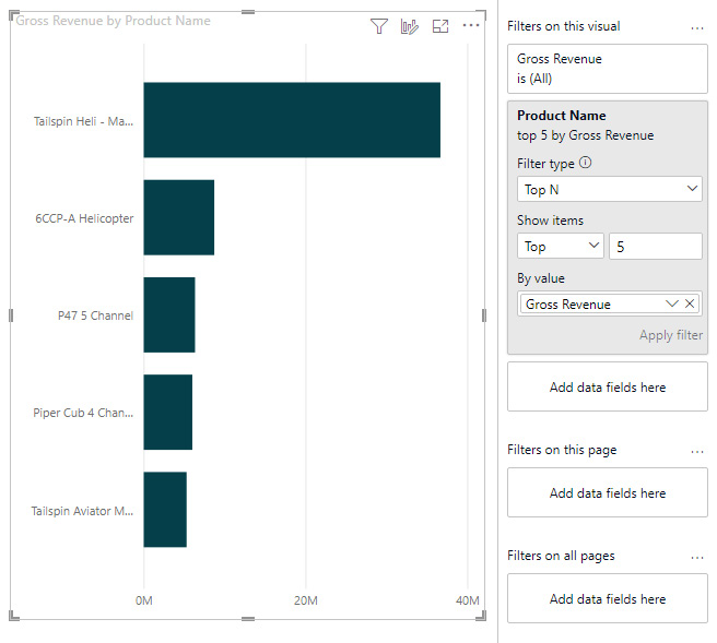 Figure 7.18 – Using the filters pane to limit a visual to the top 5! Easy! 