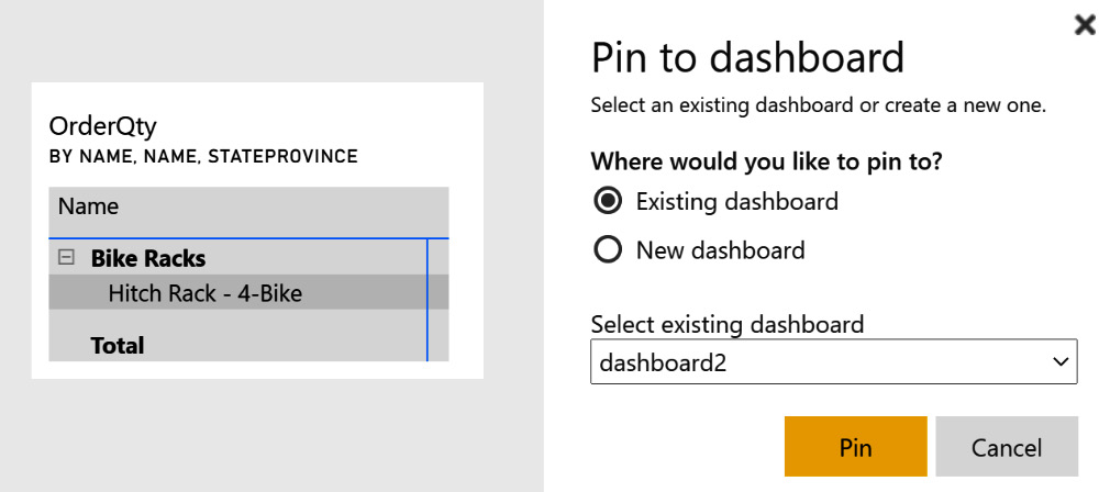 Figure 10.5 – Pin visual to dashboard selection 