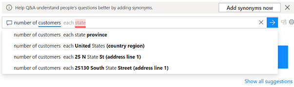 Figure 6.7 – Q&A visual showing suggestions for a query 