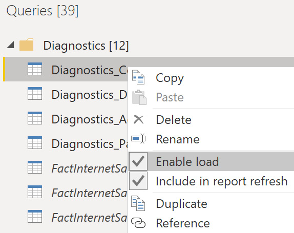 Figure 8.10 – Right-click menu on a query showing the Enable load option 