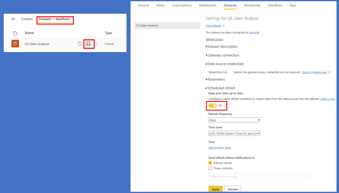 Figure 15.2 – Selecting the schedule refresh button on the settings page 