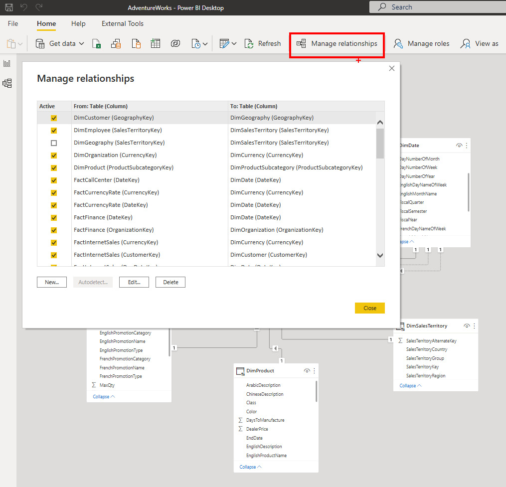 Figure 5.4 – Manage relationships window 