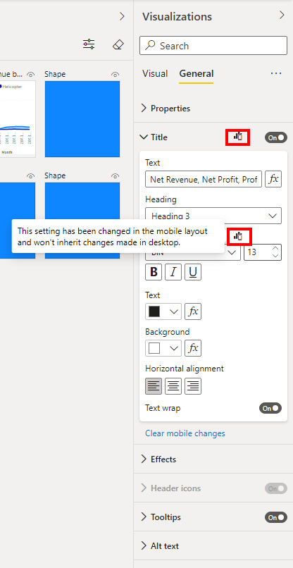 Figure 11.28 – Power BI indicating that you changed some of the visualization's properties in the mobile report view 