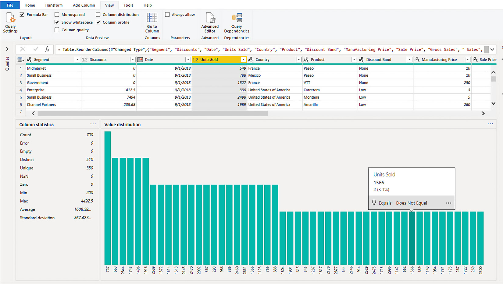 Figure 3.8 – Summary statistics and distribution for a single numeric column 