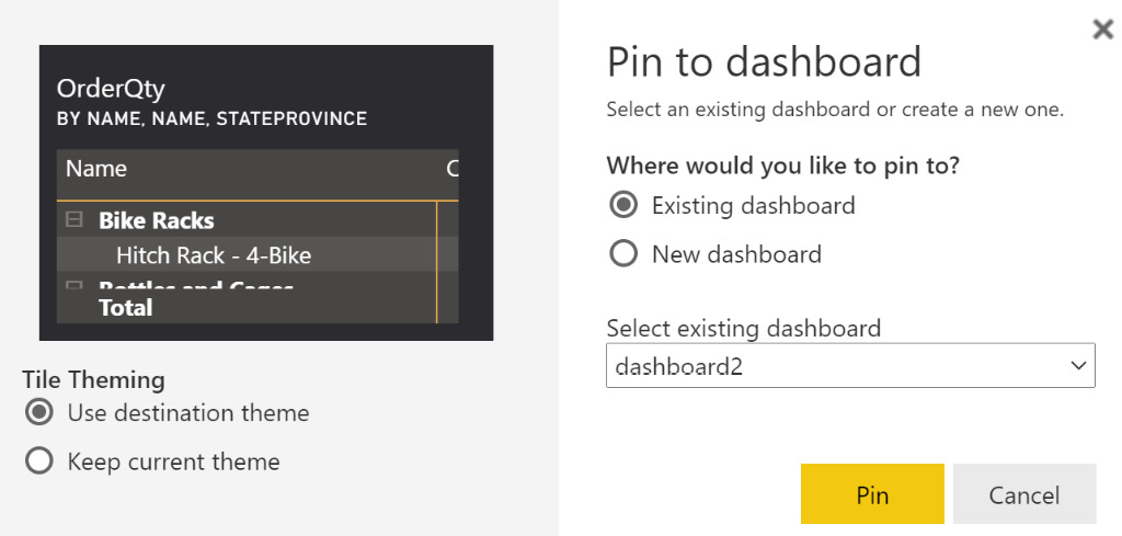 Figure 10.7 – Selection of tile theming when pinning a visual 