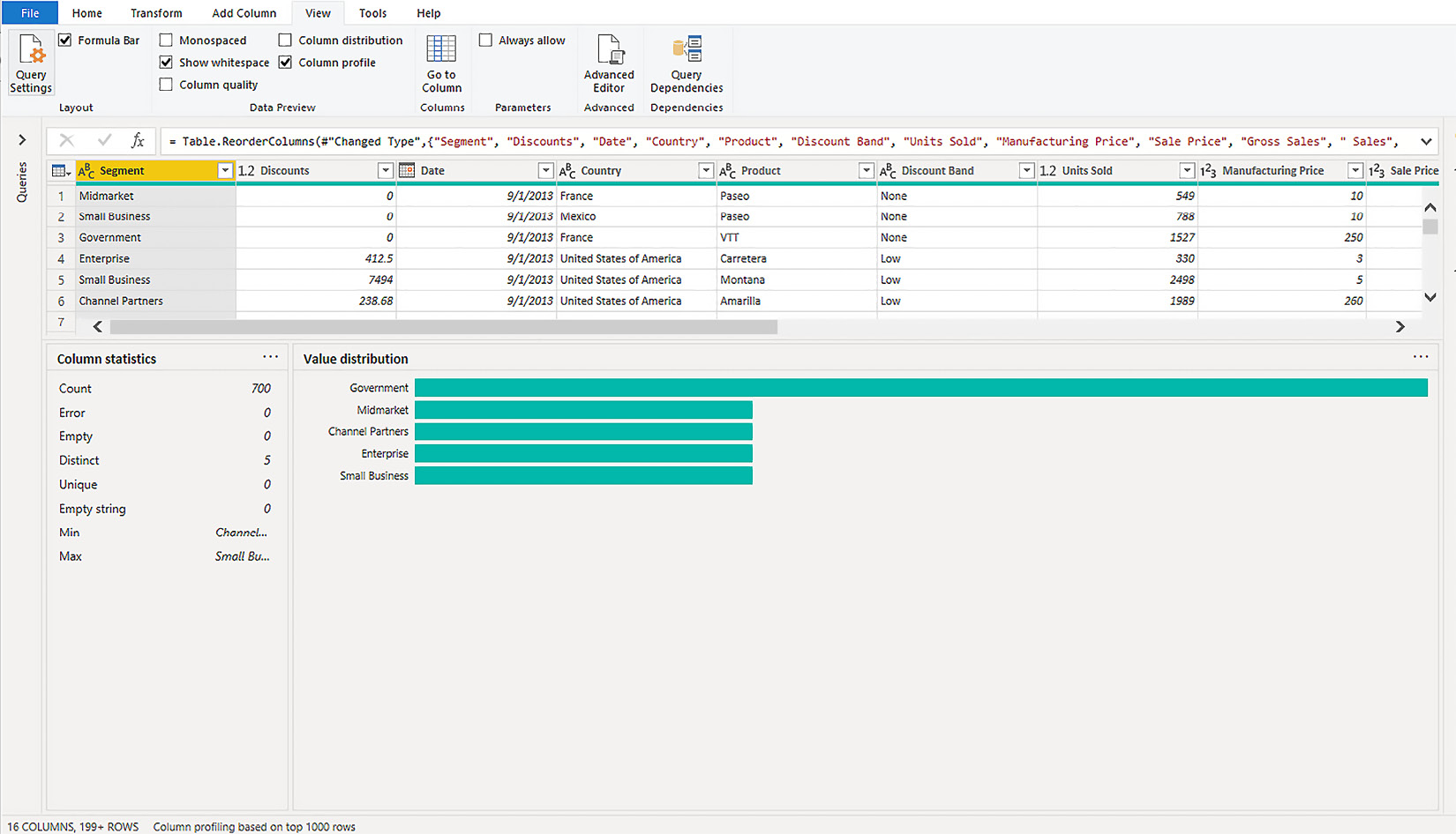 Figure 3.9 – A screenshot showing column statistics for a text type column 