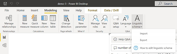 Figure 6.9 – Editing a linguistic schema in Power BI Desktop 