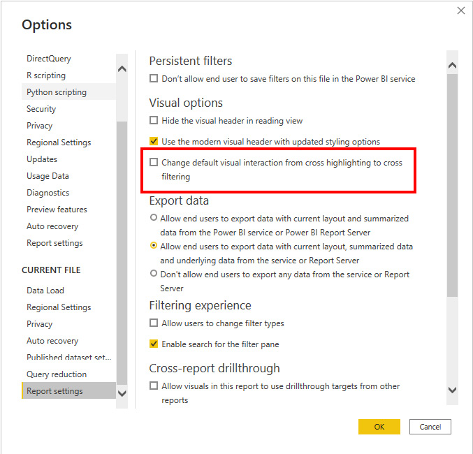 Figure 11.12 – Changing the default cross-highlighting behavior to cross-filtering 