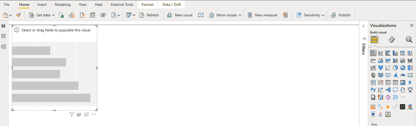 Figure 9.6 – Empty stacked bar chart added to report canvas 