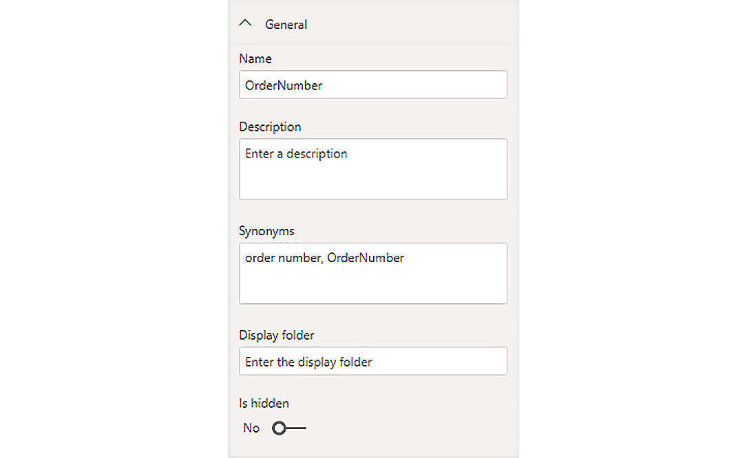 Figure 5.7 – The General section of the properties pane 