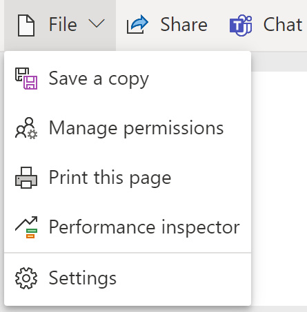 Figure 10.10 – Launching performance inspector from the File menu when viewing a dashboard 