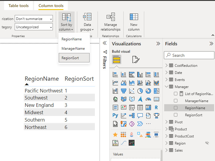 Figure 11.21 – Sort by is not just for dates. You can force other categorical values to sort in the order you need them to 