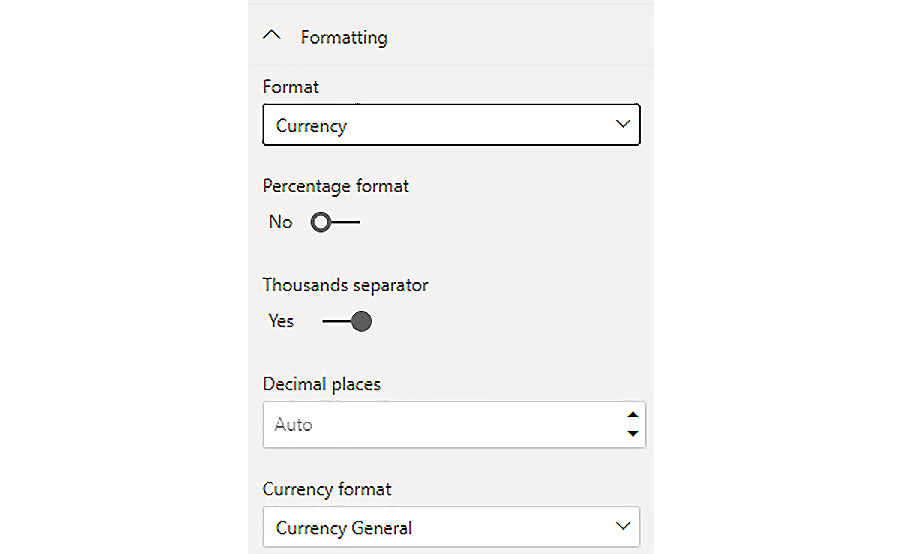 Figure 5.8 – Numeric formatting options 