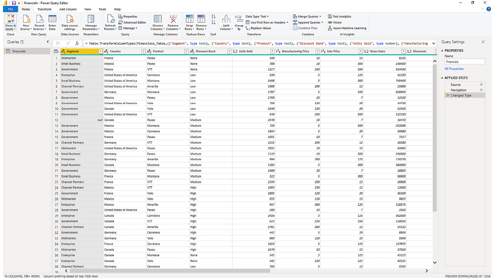 Figure 3.1 – Power BI Desktop Power Query Editor 