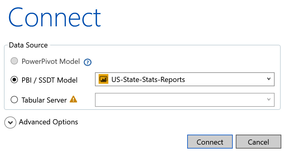 Figure 8.4 – Connection screen in DAX Studio 