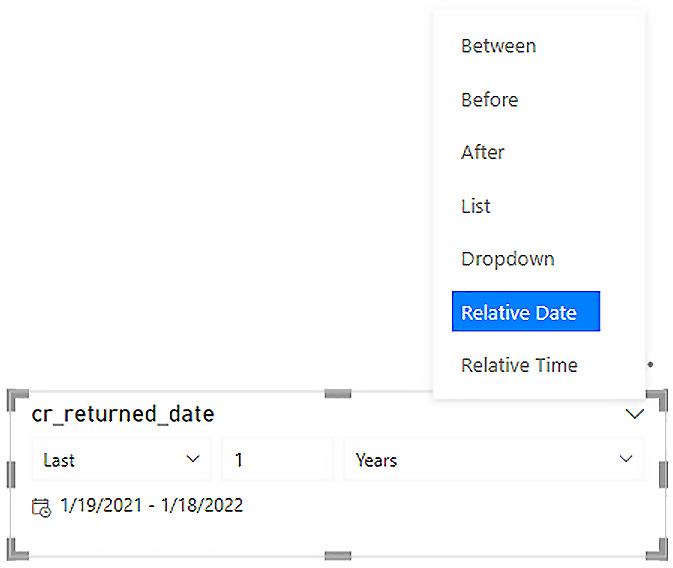 Figure 12.4 – Options for date slicers 