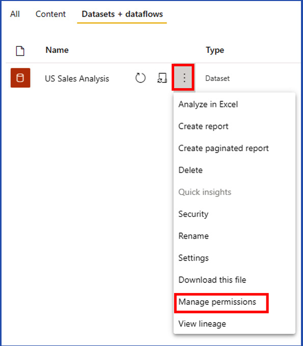 Figure 15.8 – Use Manage permissions to share your dataset 