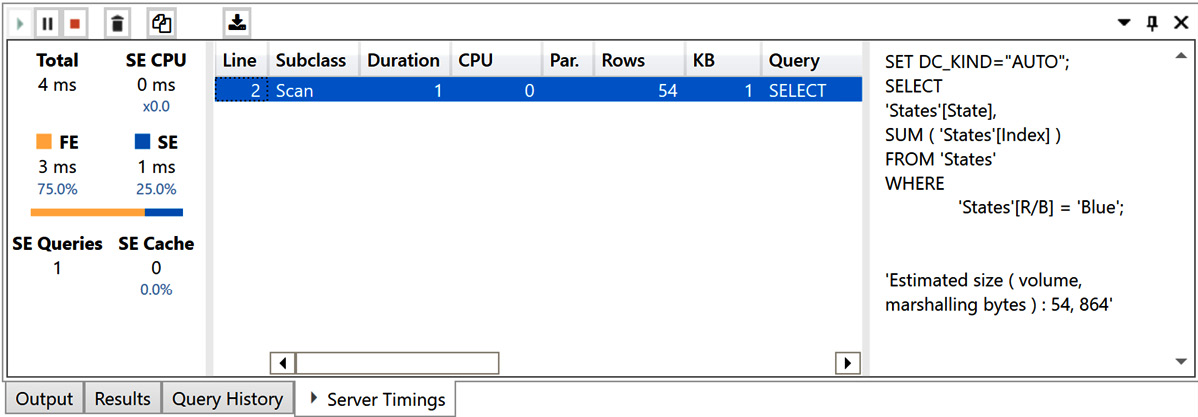 Figure 8.6 – Server Timings tab showing details of the DAX query 