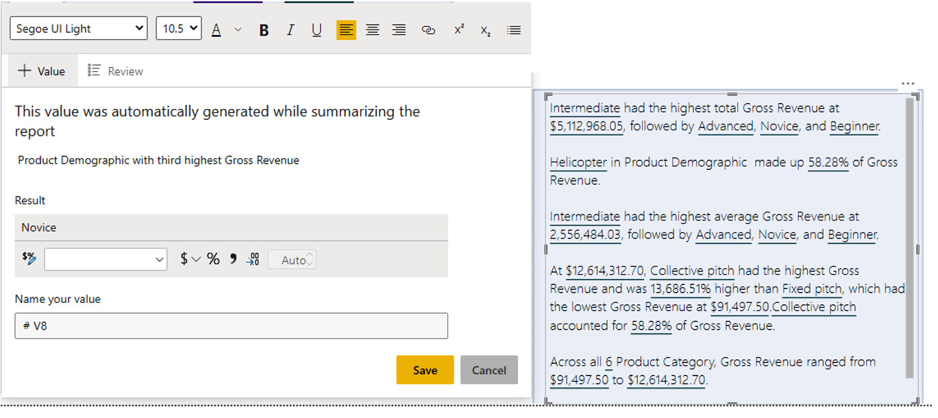Figure 9.35 – Editing the smart narrative text 