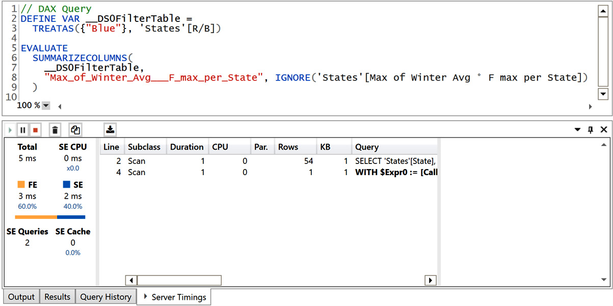 Figure 8.7 – DAX query with two SE queries 