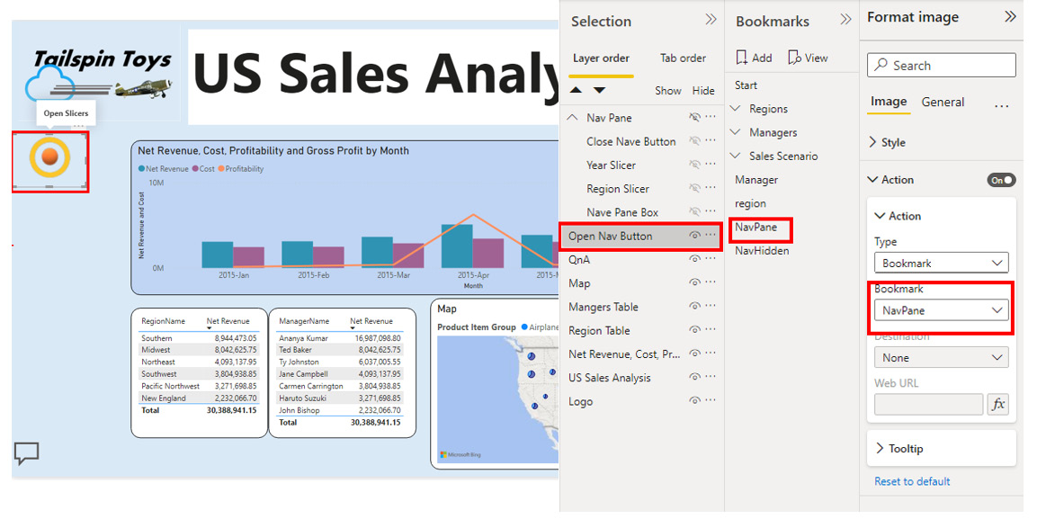 Figure 11.16 – Clicking on the button opens the bookmark where the slicer pane is visible 