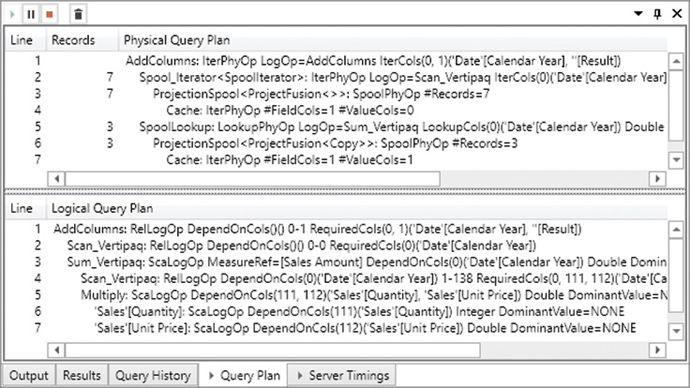 This figure shows the physical and logical query plans.