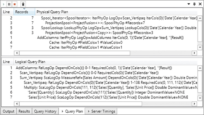 This figure shows the physical and logical query plans.