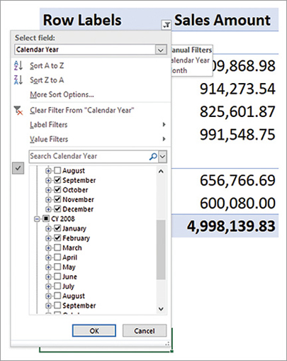 The figure shows the equivalent feature in Excel.