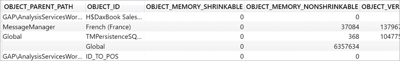 This figure is a partial result of the Discover_Object_Memory_Usage DMV.